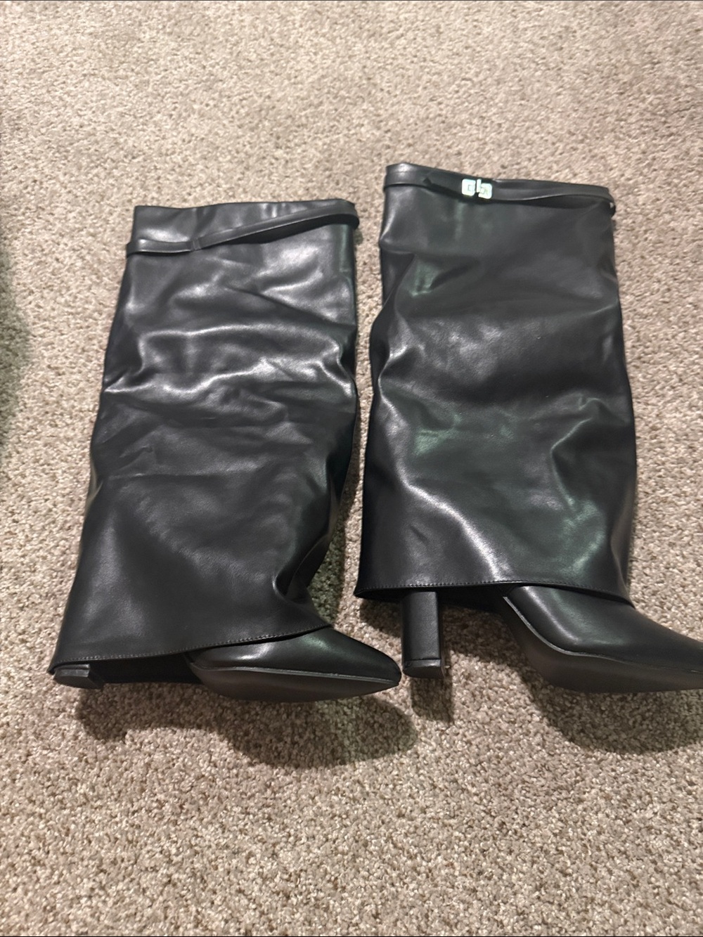 PrettyLittleThing Black Mid-Calf Faux Leather Heeled Boots
